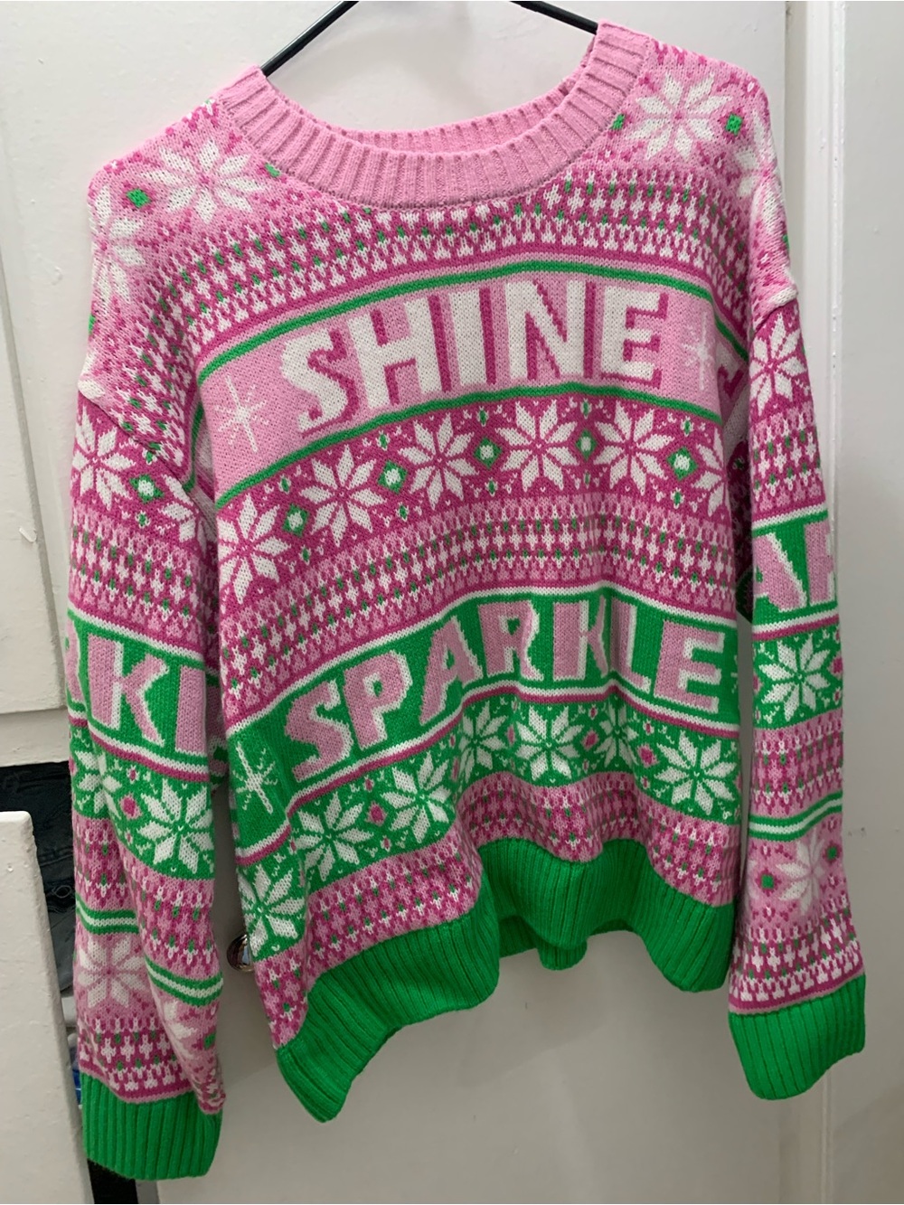 H&M Pink and Green Holiday Knit Sweater